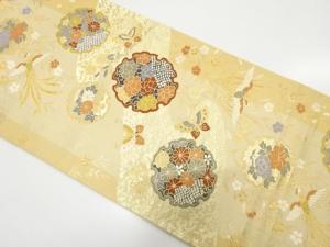 雪輪に鳳凰・蝶・草花模様織り出し　袋帯